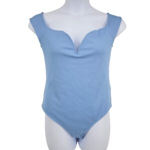 Express Womens Blue Body Contour High Compression Ribbed‎ Bodysuit Size XL